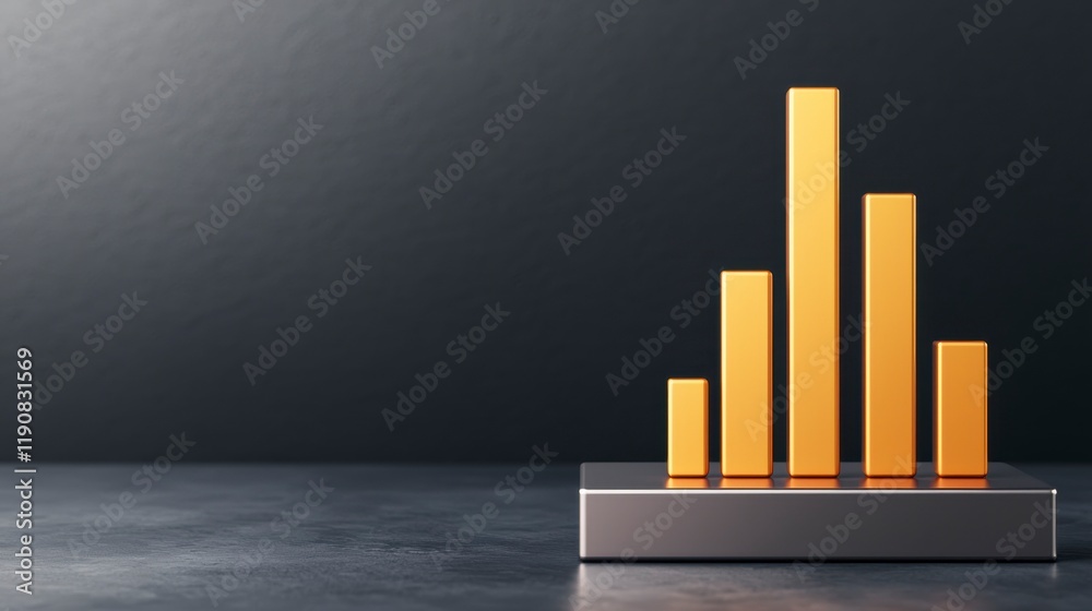 Glowing 3D Digital Graph Emerging from Metallic Base with Vertical Bars on Dark Surface, Showcasing Growth and Progress in Modern Visualization Techniques Glowing 3D Digital Graph Emerging from Metallic Base with Vertical Bars on Dark Surface, Showcasing Growth and Progress in Modern Visualization Techniques