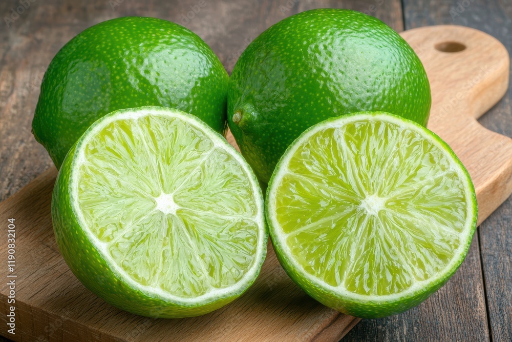 Green lime on wooden board Green lime on wooden board