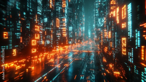 Futuristic cyberpunk digital cityscape. Generative AI photo