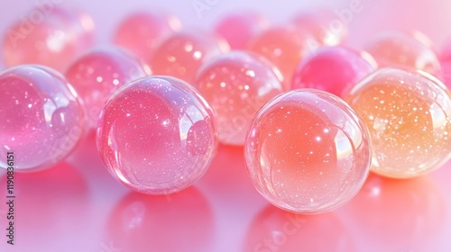 Glossy Pastel Spheres with Ethereal Glow. Generative AI photo