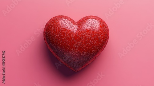 Red heart shape on a pink background representing love and affection in a simple design valentine day