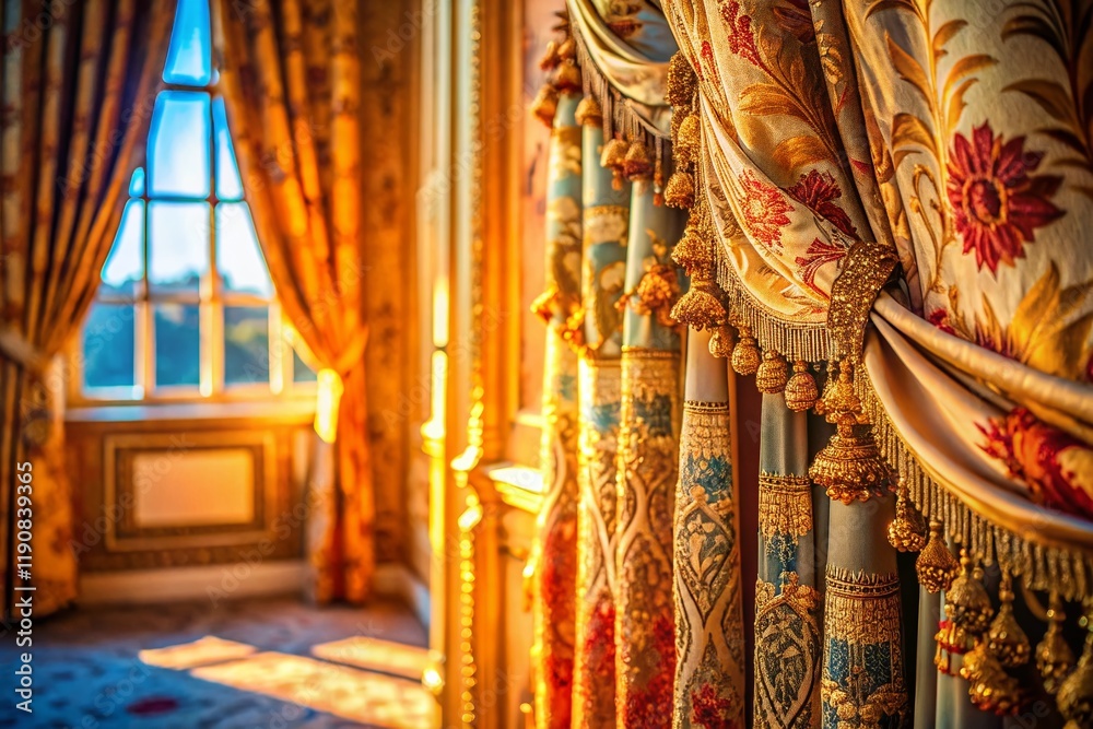 Fototapeta premium Luxurious Curtains: Intricate Design in Refined Setting - Tilt-Shift Photography