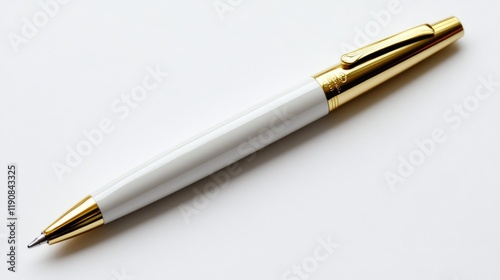 White pen isolated on white a white background. Nice pen mock up for corporate busines identity presentation photo