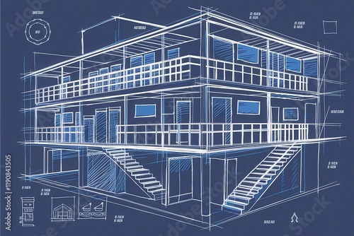 Architectural Blueprint Of A Modern Two Story House