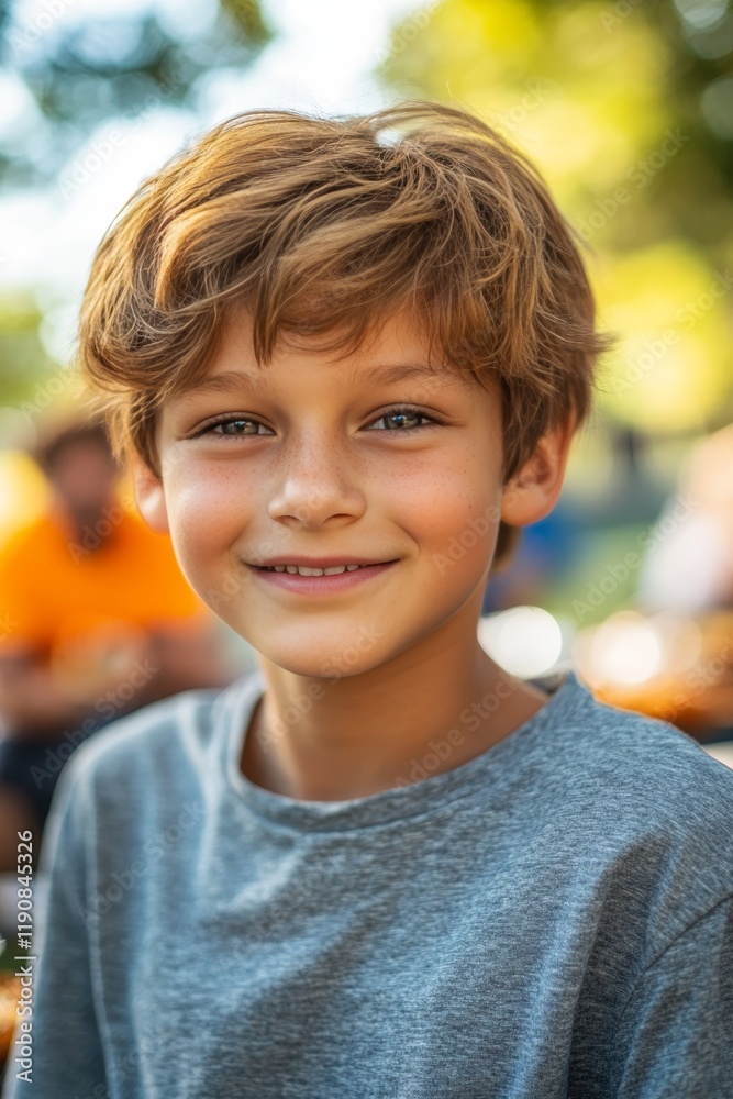 Portrait Of A Smiling Young Boy Outdoors, Happy Childhood Memories, Carefree Youthful Joy Portrait Of A Smiling Young Boy Outdoors, Happy Childhood Memories, Carefree Youthful Joy