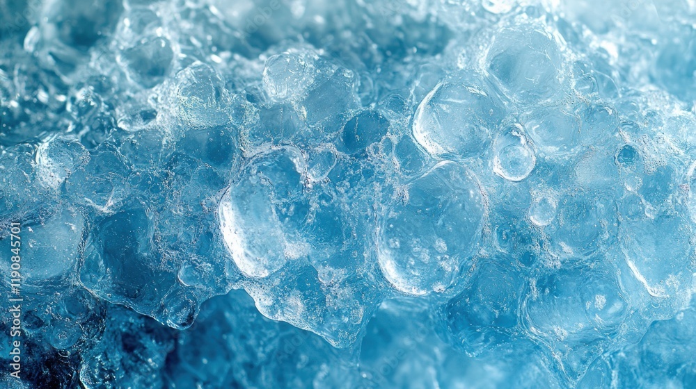 Obraz premium Close-up of textured blue ice with air bubbles.
