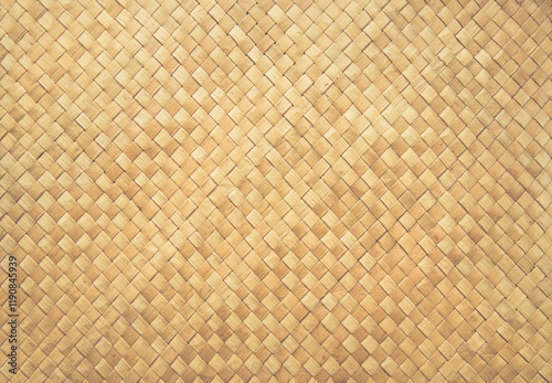 Rustic vegetal natural fiber grid table place mat background for culinary presentations, menus, fresh food, handmade dishes and restaurants websites or cards. Empty crafted product. Beige brown