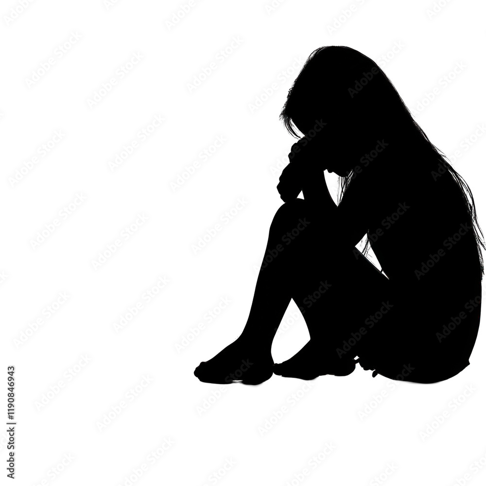 Emotional reflection of a silhouette in thought studio setting digital art transparent background close-up perspective