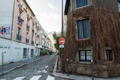 Historic street with charming architecture and overgrown building in Paris