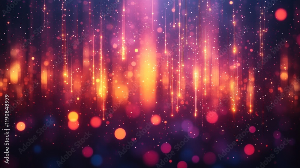 Shimmering golden and red lights falling on dark background. Shimmering golden and red lights falling on dark background.