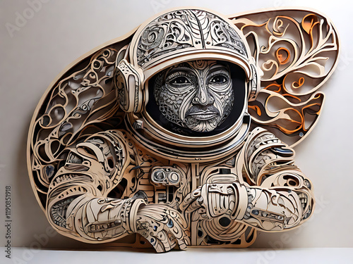 astronaut zentangle wall sulpture for interior design  photo