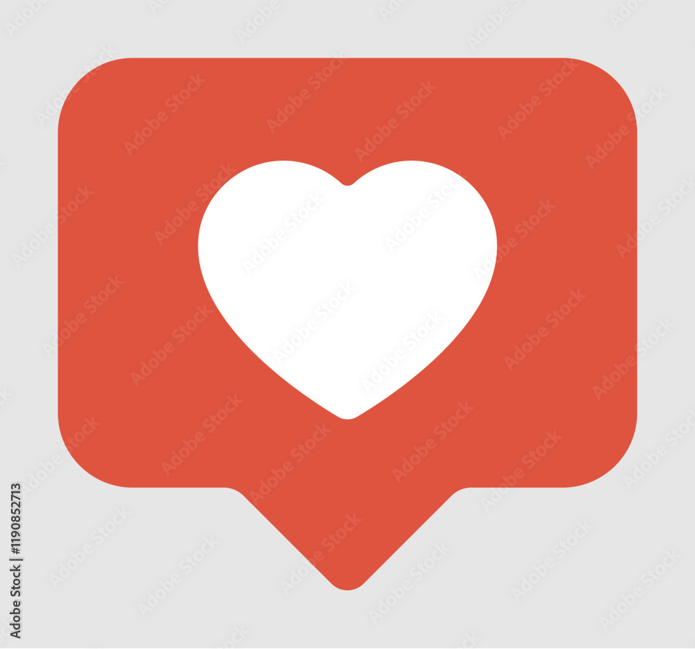 The white heart is set against a speech bubble shape, which is bright coral-red The white heart is set against a speech bubble shape, which is bright coral-red