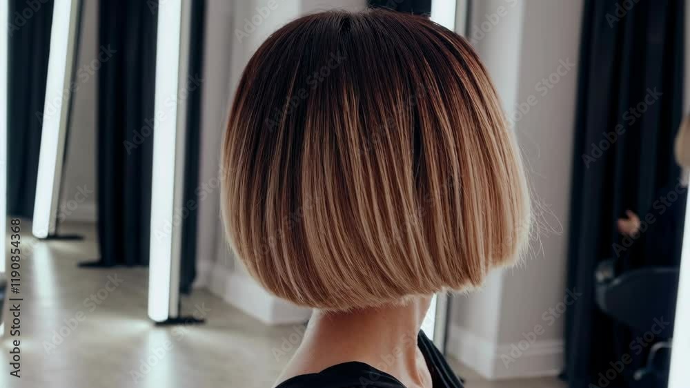 Ombre bob short hairstyle. Beautiful hair coloring woman. Trendy haircuts. Blond model