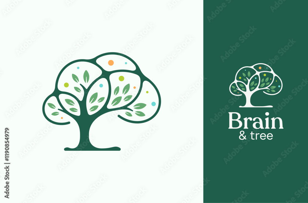 Abstract brain & tree, fun colorful Neurodivergent, neurotypical logo illustration