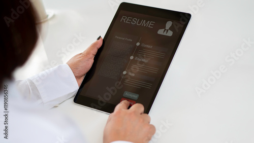 Human resources management concept, Business and technology Fill out an online employee assessment form. Human resource management, HR, recruitment, leadership and teambuilding.