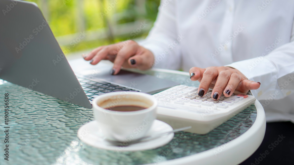 Tax deduction concept. Businesswoman calculating balance prepare tax reduction. Budget planning. calculating return tax. Calendar 2025 and personal income annual tax forms for those who have income