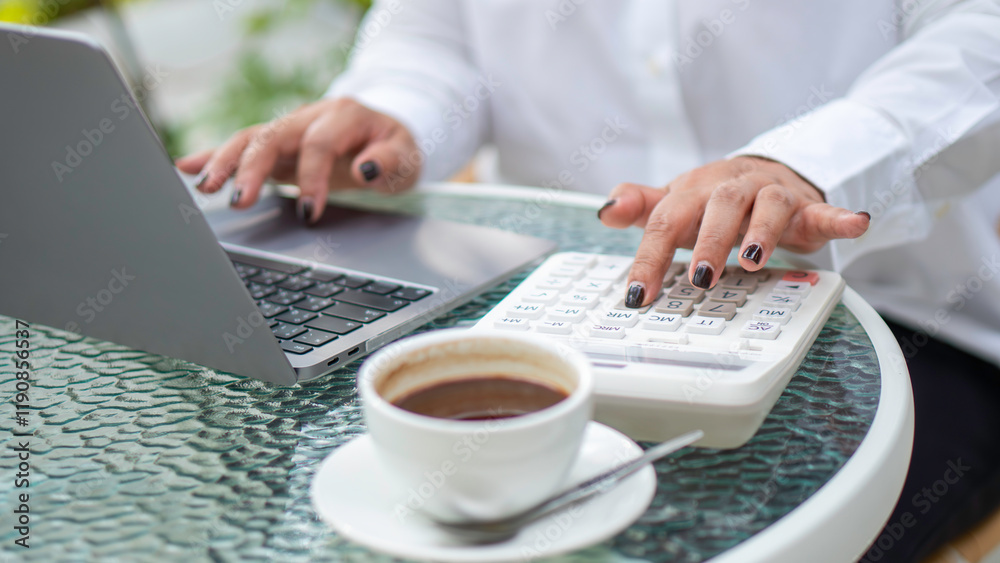 Tax deduction concept. Businesswoman calculating balance prepare tax reduction. Budget planning. calculating return tax. Calendar 2025 and personal income annual tax forms for those who have income
