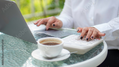 Obraz na płótnie Tax deduction concept. Businesswoman calculating balance prepare tax reduction. Budget planning. calculating return tax. Calendar 2025 and personal income annual tax forms for those who have income w salonie