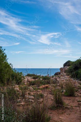 Badebucht Cala Mundina im Naturpark Serra d'Irta bei Alcossebre, Provinz Castellón, Autonome Gemeinschaft Valencia, Spanien