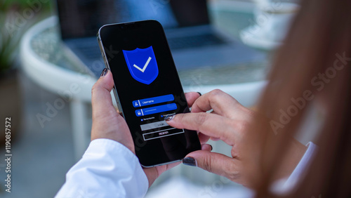 Obraz na płótnie Phone password lock for mobile cyber security or login verification passcode in online bank app. phone with a password to access a smartphone, security threats online, and fraud. w salonie