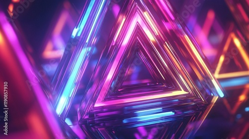 Large overlapping triangles in vibrant neon colors, forming an abstract background.