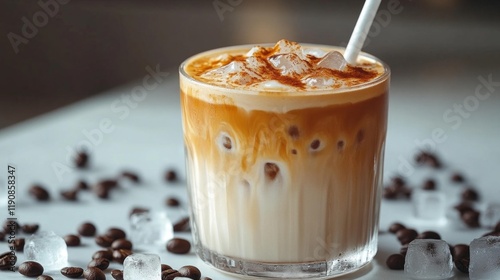 Iced Latte with Creamy Layers. Generative AI photo