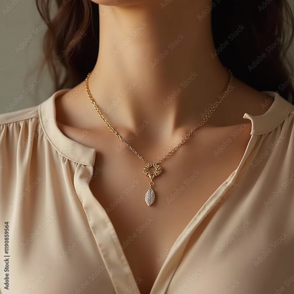 Close-up woman wearing beautiful luxury necklace with elegant pendant. Close-up woman wearing beautiful luxury necklace with elegant pendant.