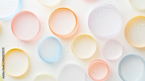 Overlapping soft pastel circles on a white background with subtle shadows for a 3D effect.