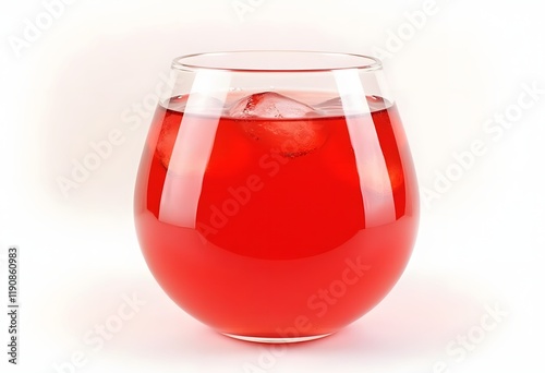 Summer sweet cherry drink with a splash of falling ice on a white wooden background.
