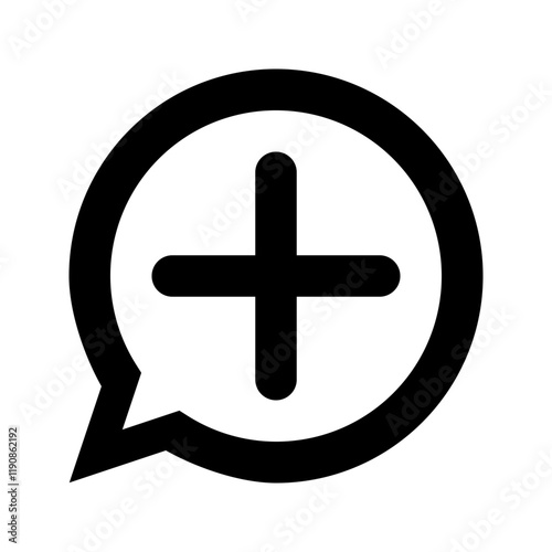 plus sign round speech bubble outline vector icon