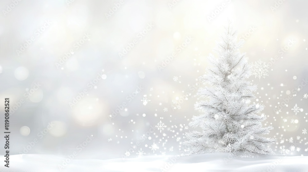 A beautifully blurred Christmas background with a white Christmas tree and sparkling snowflakes, creating the perfect setting for a holiday greeting card. A beautifully blurred Christmas background with a white Christmas tree and sparkling snowflakes, creating the perfect setting for a holiday greeting card.