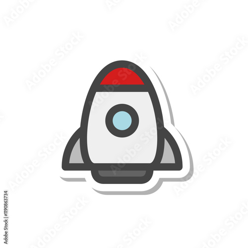 ステッカー風乗り物関連の単品アイコン　宇宙ロケット