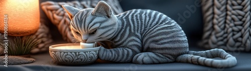 Cozy Cat Enjoying a Warm Drink by Candlelight on a Winter Evening photo