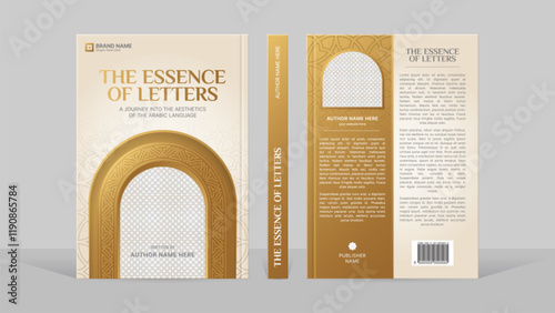 Islamic Style White and Golden Book Cover Template Design with Arabic Pattern
