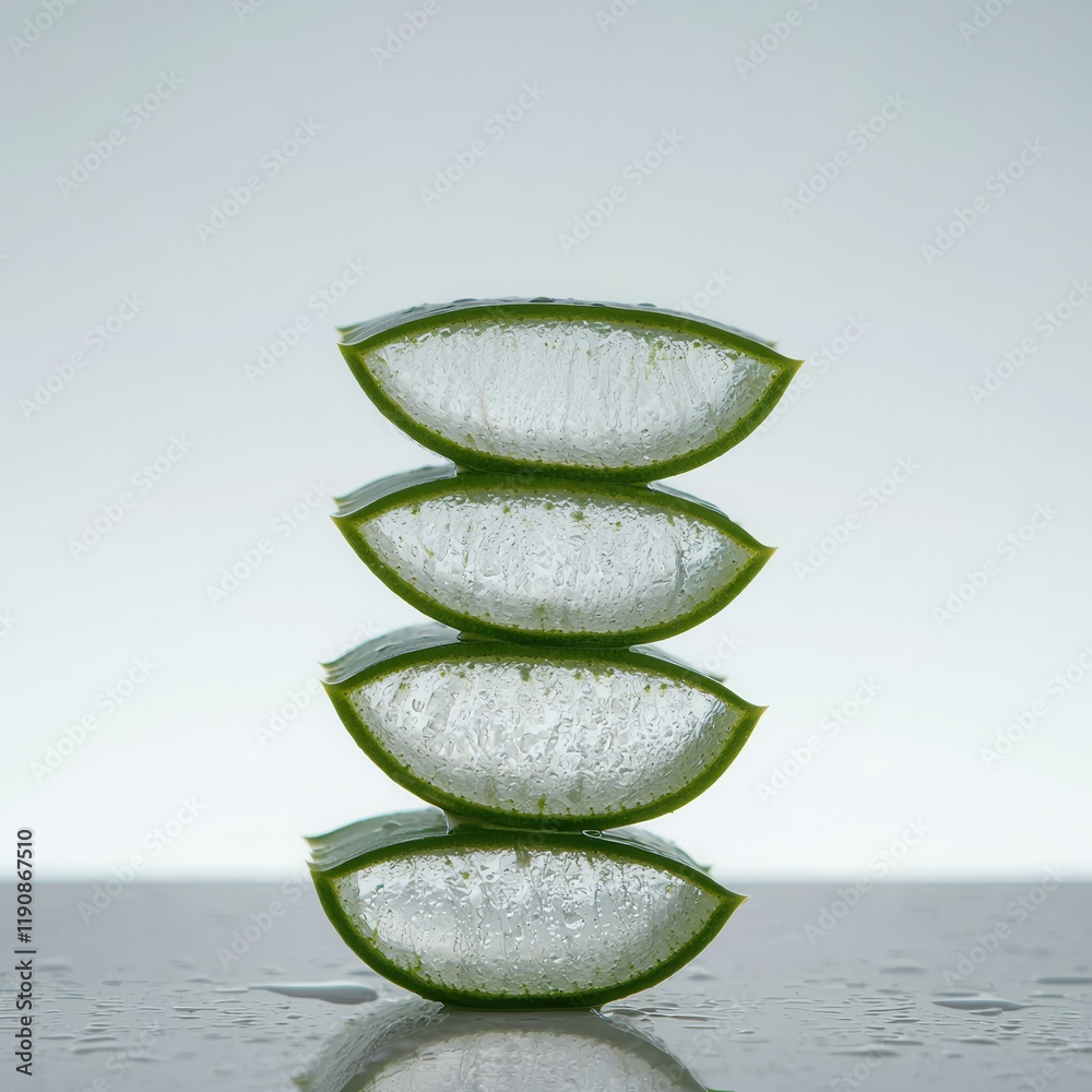 Refreshing aloe vera slices kitchen counter food minimalist close-up natural wellness