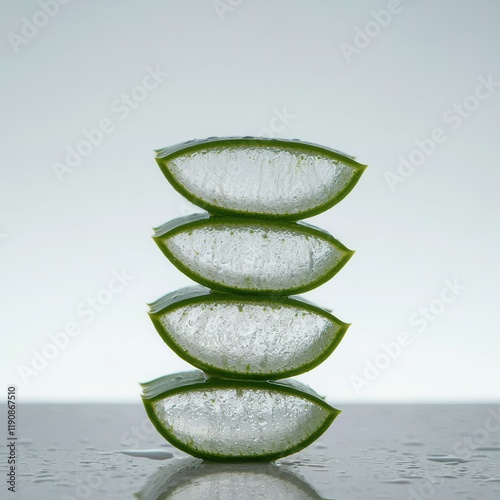 Obraz na płótnie Refreshing aloe vera slices kitchen counter food minimalist close-up natural wellness w salonie