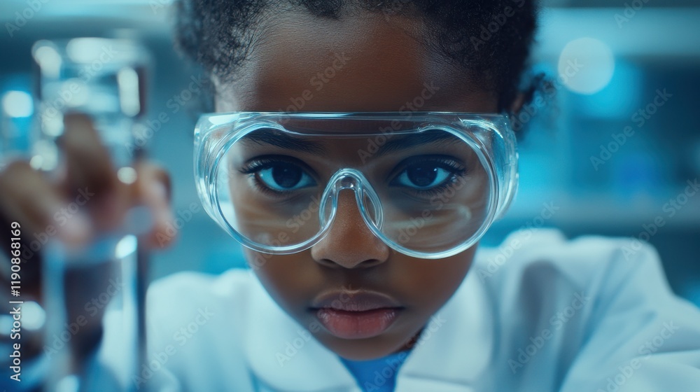 African American girl scientists learning science and looking germs. and bacteria through magnifying glass in classroom or laboratory. Scientific experiment. Early development of children African American girl scientists learning science and looking germs. and bacteria through magnifying glass in classroom or laboratory. Scientific experiment. Early development of children