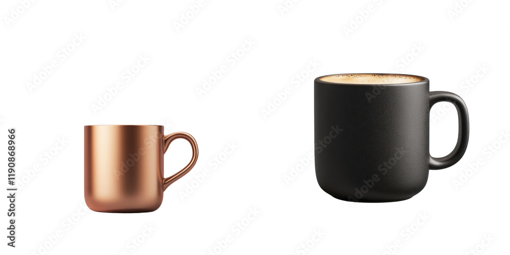 Obraz premium realistic coffee cup illustration featuring small copper mug and large black mug, perfect for hot beverages