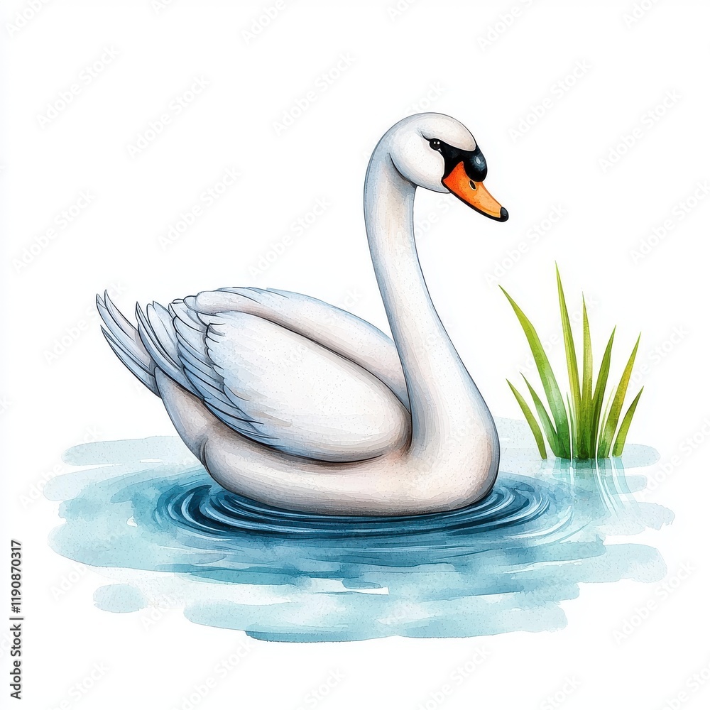 Fototapeta premium A white swan is swimming in a pond
