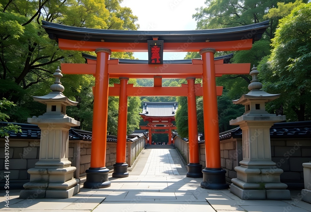 A traditional Japanese temple gate in Kyoto with an elegant pagoda and peaceful garden setting A traditional Japanese temple gate in Kyoto with an elegant pagoda and peaceful garden setting