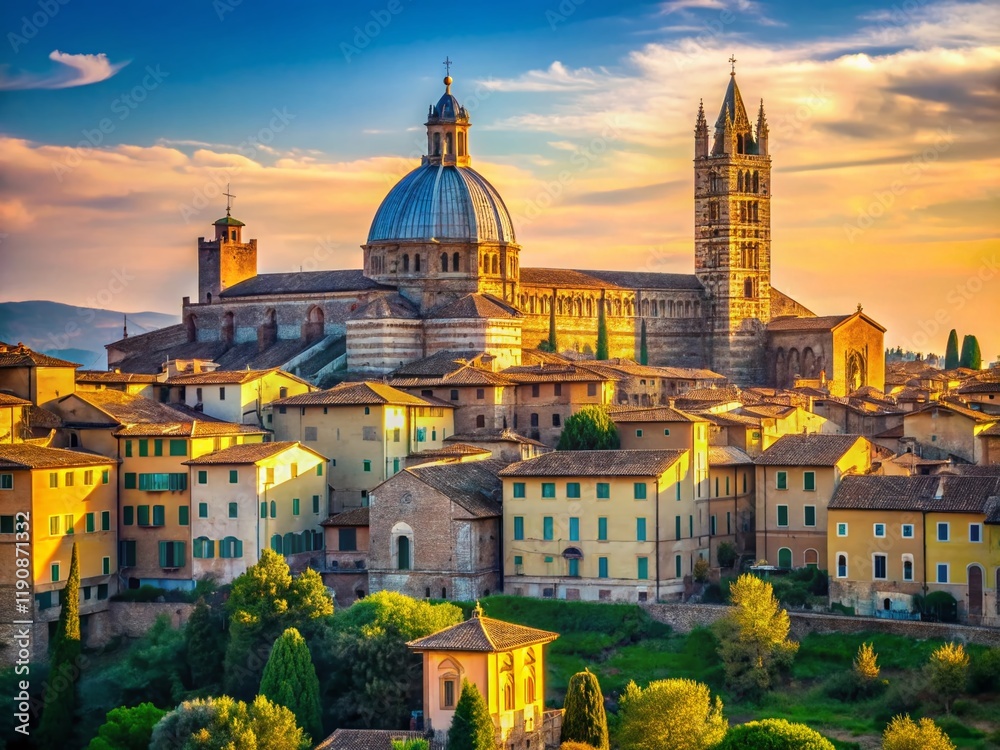 Fototapeta premium Majestic Siena Dome: Panoramic 4K View with Copy Space - Italian Architecture