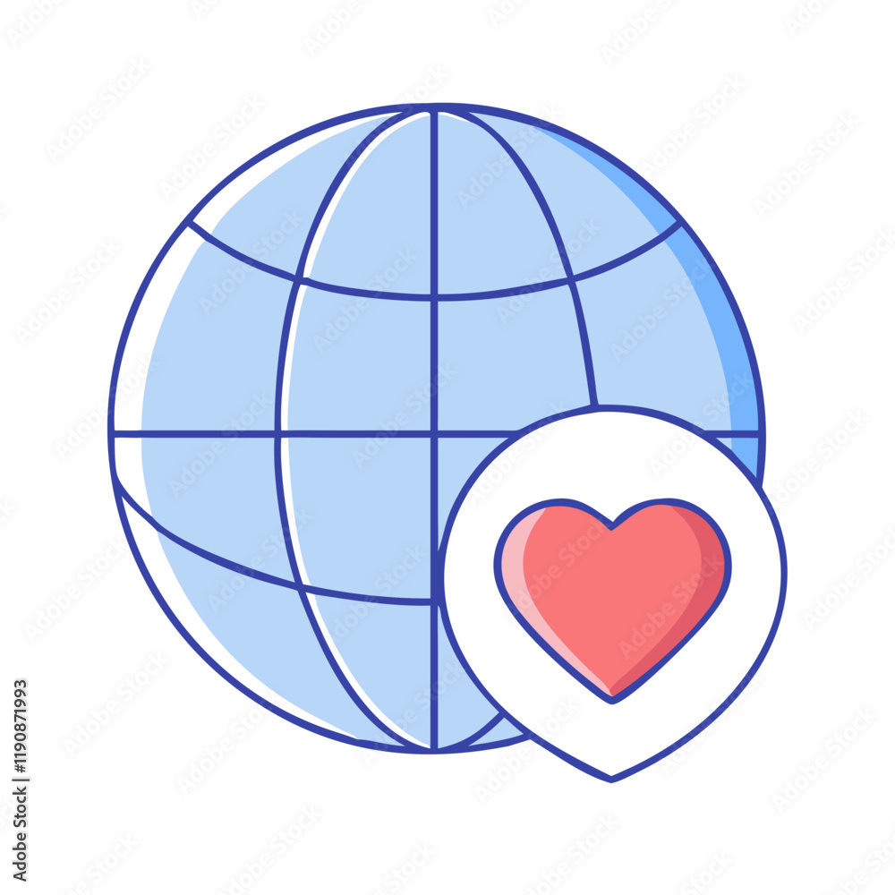 globe with heart vector icon, globe with heart vector illustration - simple illustration of globe with heart, perfect for logos and icons globe with heart vector icon, globe with heart vector illustration - simple illustration of globe with heart, perfect for logos and icons