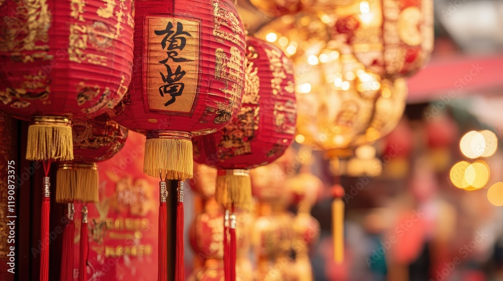 Naklejka premium A close-up of traditional Chinese calligraphy demonstrations at a Chinese New Year festival booth.