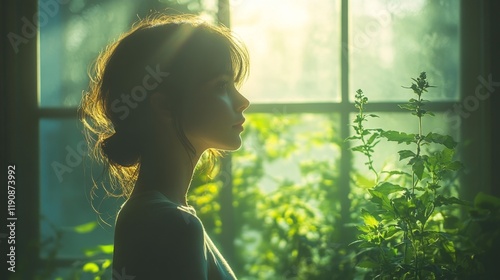 Peaceful Woman in Natural Sunlight. Generative AI photo