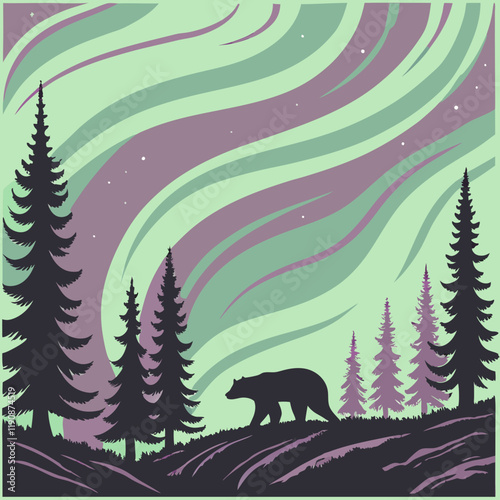 The shimmering aurora borealis in the night sky, with hues of green, pink, and violet Seamless Pattern Texture