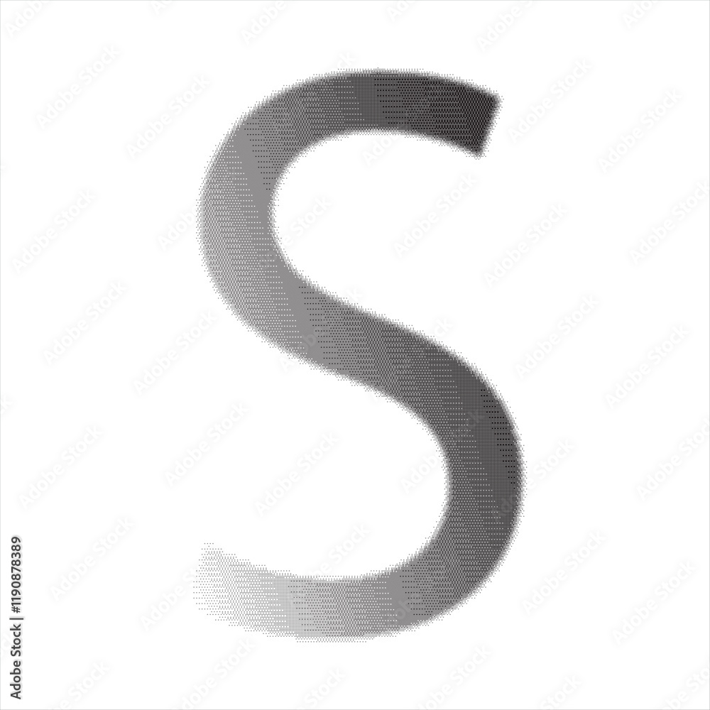 Shiny black plastic letter S in a 3D illustration with a rough distressed texture in a fun curly font isolated on white with clipping path Shiny black plastic letter S in a 3D illustration with a rough distressed texture in a fun curly font isolated on white with clipping path