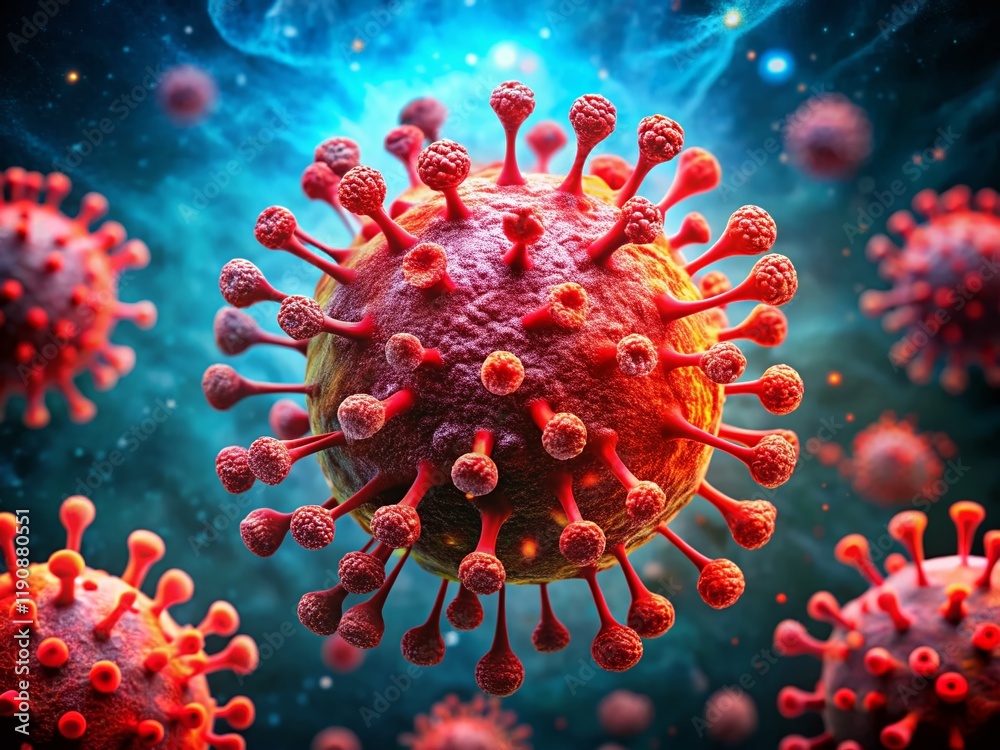 Microscopic Red Virus Particle: Dynamic Structure & Intricate Details - Long Exposure Stock Photo Microscopic Red Virus Particle: Dynamic Structure & Intricate Details - Long Exposure Stock Photo
