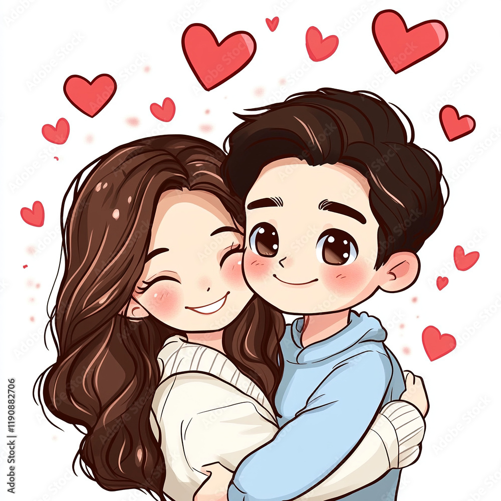 Joyful Chibi Couple Embracing with Love Joyful Chibi Couple Embracing with Love