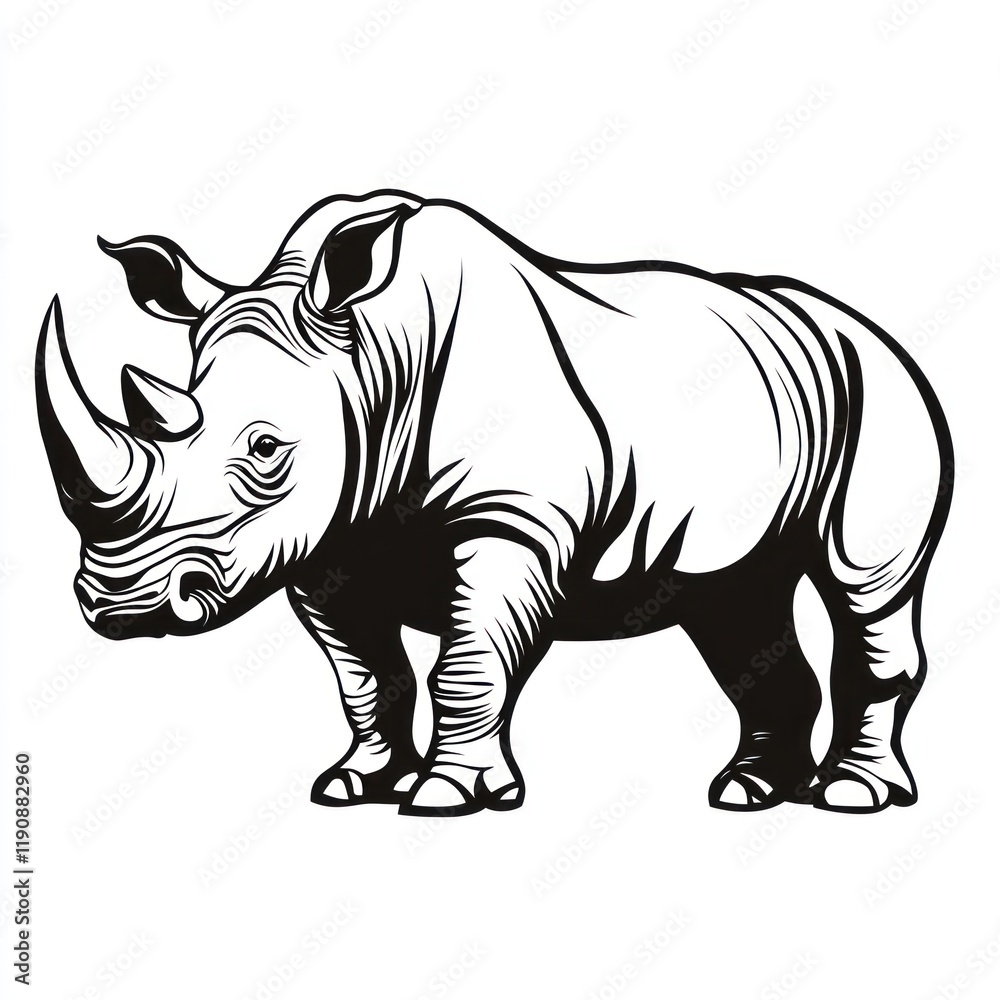 Fototapeta premium Rhinoceros Standing in Profile, Safari, Africa