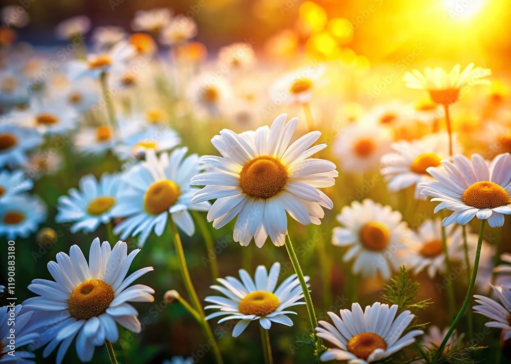 Miniature Daisy Flower Field, Smiling Sunbeam, Tilt-Shift Photography Miniature Daisy Flower Field, Smiling Sunbeam, Tilt-Shift Photography